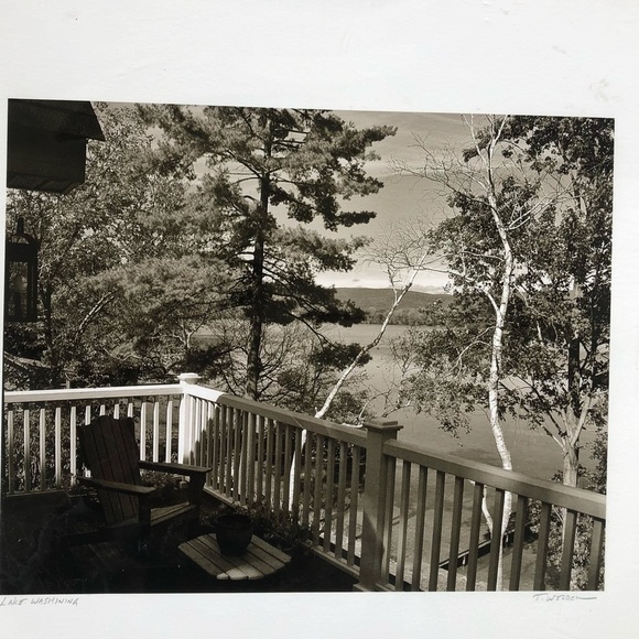 Black & White Vintage Photograph of Deck Overlooking Lake Washining by T. Weldon - Picture 2 of 4